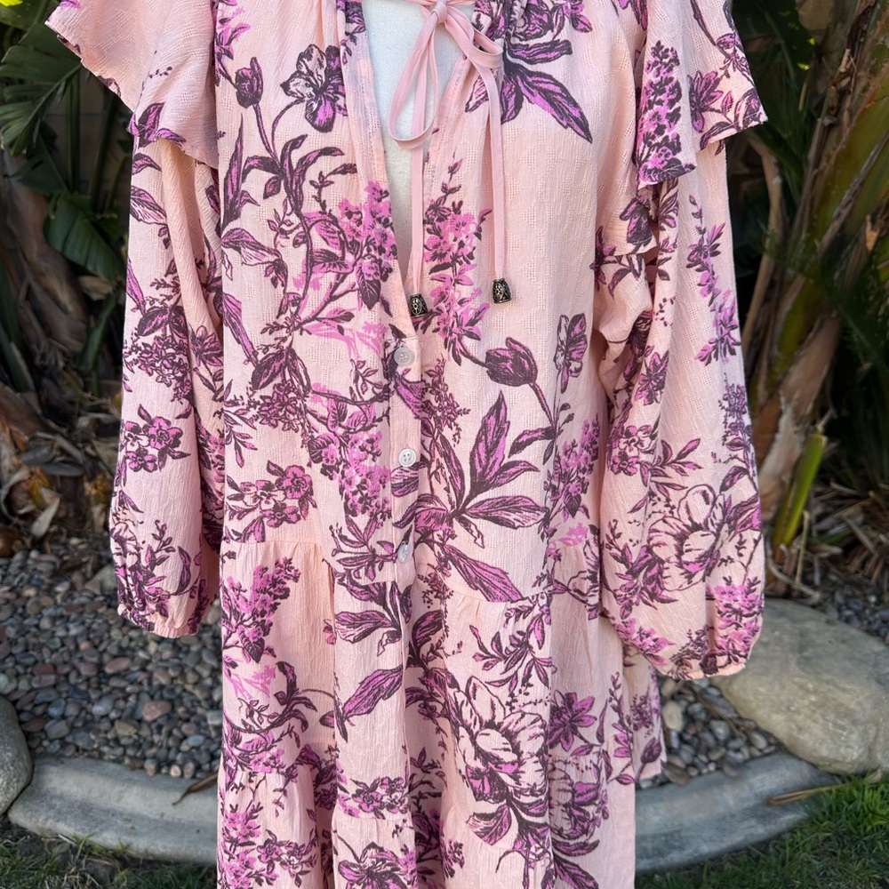 Free People Sunbaked Swing Floral Midi Dress, EUC size small runs oversized. - Picture 3 of 12
